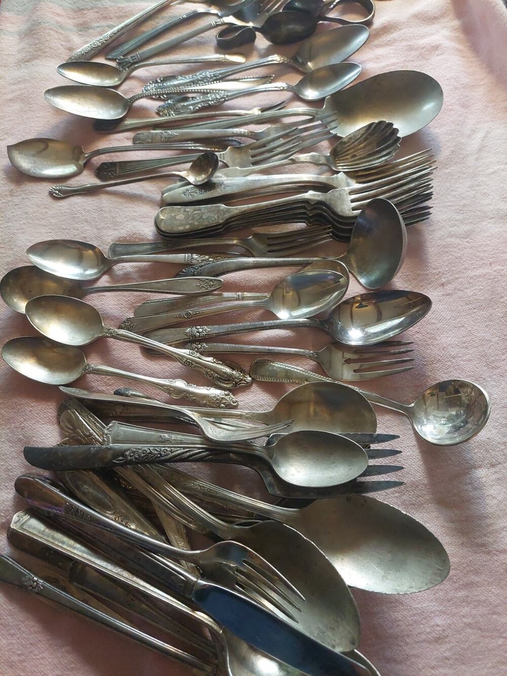 Huge Flatware Lot Silverplate Mixed Antique/vintage flatware 60 Pc Ornate rings